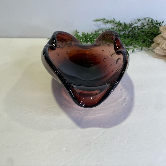 Vintage Czech or Italian Smoky Amethyst Bubble Art Glass Bowl Ashtray - Picture 3 of 14